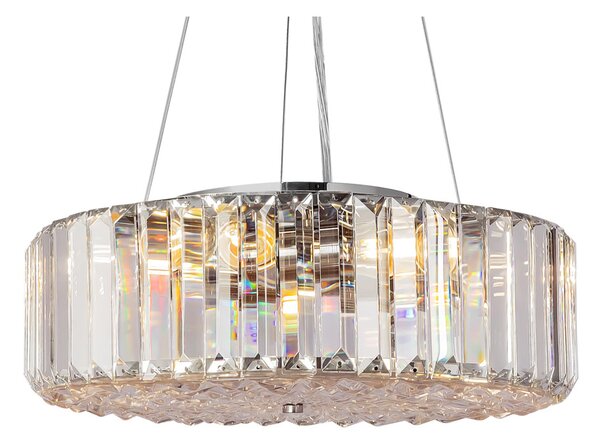 Lampadario Contemporaneo Recinto Metallo Cromo 6 Luci Diffusori Vetro Trasp