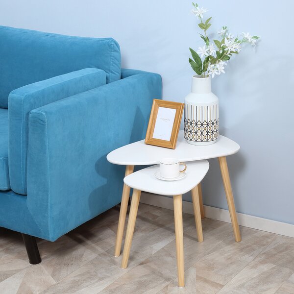 HOMCOM Set 2 Tavolini da Salotto Stile Nordico, Design Impilabile, Gambe in Legno Robuste, Ideale per Soggiorno, Bianco|Aosom