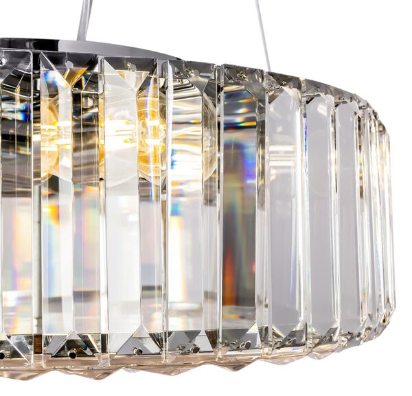 Lampadario Contemporaneo Recinto Metallo Cromo 6 Luci Diffusori Vetro Trasp