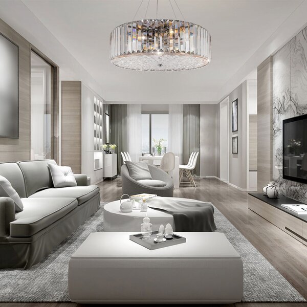 Lampadario Contemporaneo Recinto Metallo Cromo 6 Luci Diffusori Vetro Trasp