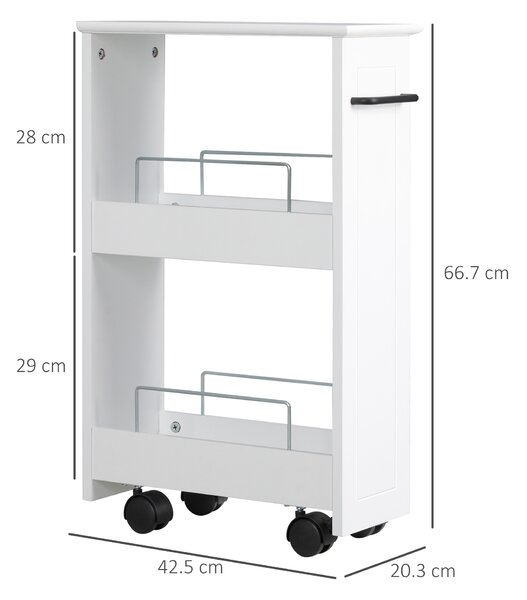 Kleankin Carrello Salvaspazio Multiuso in Legno MDF e Ruote, 42.5x20.3x66.7cm, Bianco|Aosom