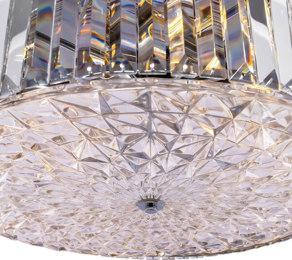Lampadario Contemporaneo Recinto Metallo Cromo 8 Luci Diffusori Vetro Trasp