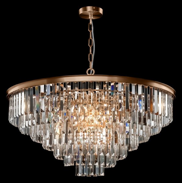 Lampadario Contemporaneo Revero Metallo Ottone 16 Luci Diffusori Vetro