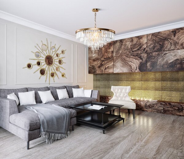 Lampadario Contemporaneo Revero Metallo Ottone 12 Luci Diffusori Vetro