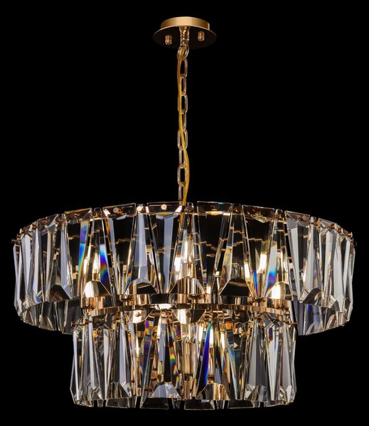 Lampadario Contemporaneo Puntes Metallo Oro 12 Luci Diffusori Vetro