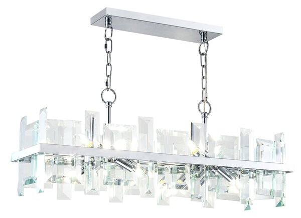 Lampadario Contemporaneo Cerezo Metallo Cromo 8 Luci Diffusori Vetro E Metallo