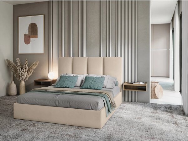 Letto matrimoniale imbottito beige con contenitore con griglia 160x200 cm Juniper - Mazzini Beds