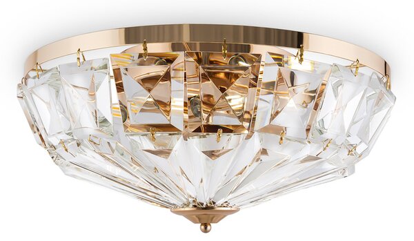 Plafoniera Contemporanea Facet Metallo Oro 6 Luci Diffusori Vetro
