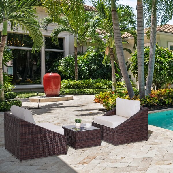 Outsunny Set Mobili da Giardino in PE Rattan con Tavolino e 2 Poltrone con Cuscini, Marrone|Aosom