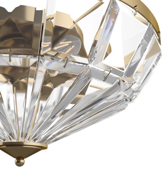 Plafoniera Contemporanea Facet Metallo Oro 6 Luci Diffusori Vetro