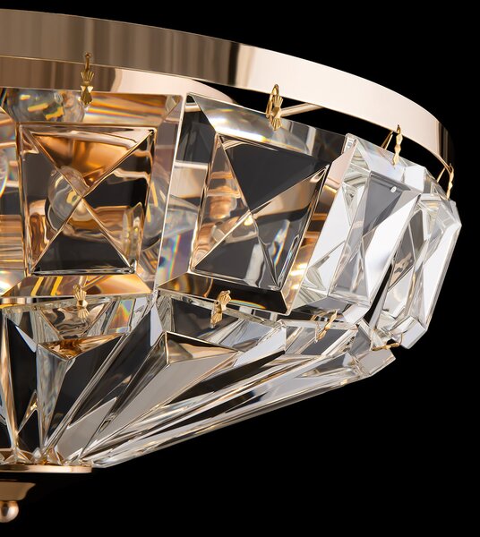 Plafoniera Contemporanea Facet Metallo Oro 6 Luci Diffusori Vetro