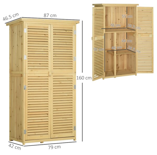 Outsunny Casetta da Giardino con Tetto Impermeabile, Armadio da Esterno Porta Attrezzi con 4 Scompartimenti, 87x46.5x160 cm, Color Legno | Aosom Italy