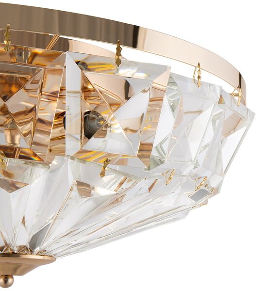 Plafoniera Contemporanea Facet Metallo Oro 6 Luci Diffusori Vetro