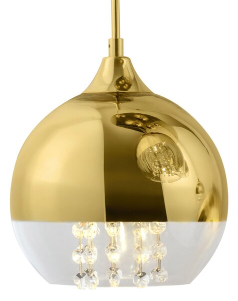 Lampadario Contemporaneo Fermi Metallo Oro 5 Luci Diffusori Vetro E Metallo