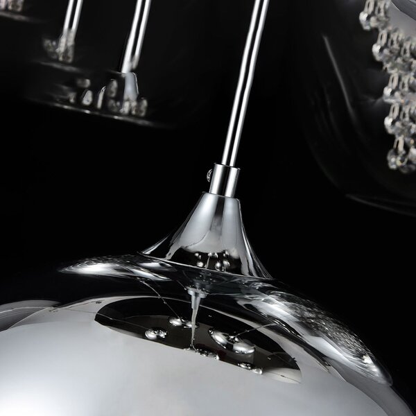 Lampadario Contemporaneo Fermi Metallo Nichel 5 Luci Diffusori Vetro E Metallo