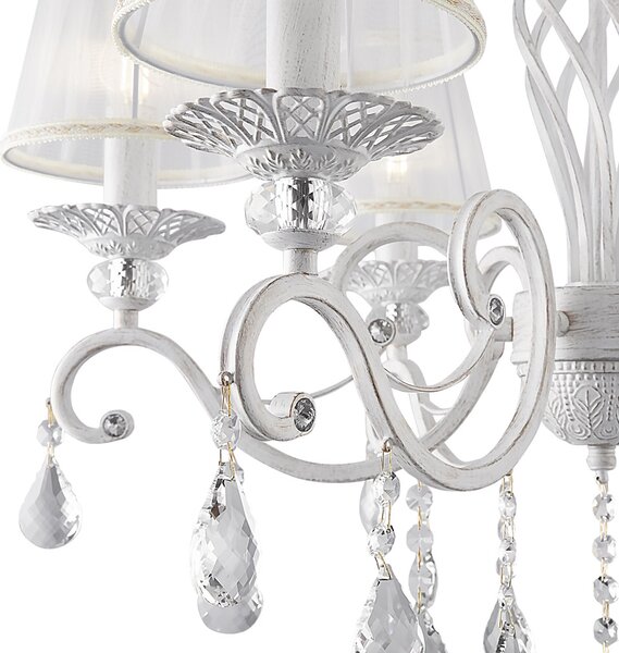 Lampadario Shabby Chic Grace Metallo Bianco 6 Luci Diffusori Pvc Bianco