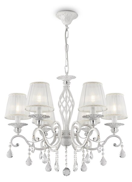 Lampadario Shabby Chic Grace Metallo Bianco 6 Luci Diffusori Pvc Bianco