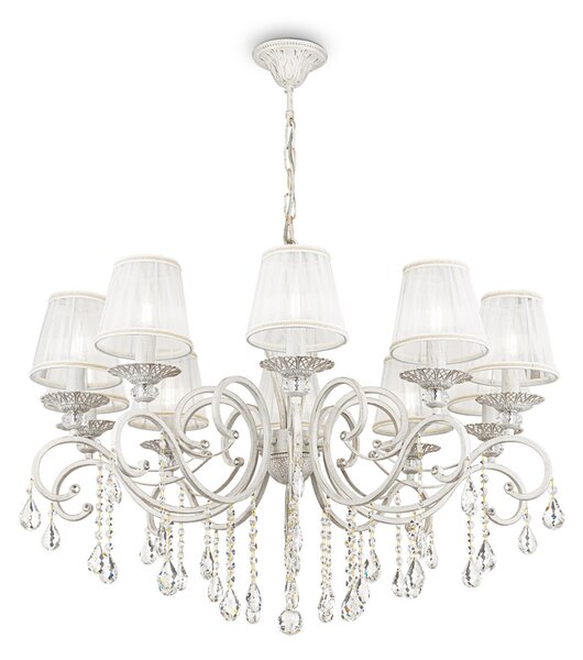 Lampadario Shabby Chic Grace Metallo Bianco 10 Luci