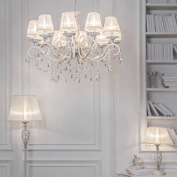 Lampadario Shabby Chic Grace Metallo Bianco 10 Luci