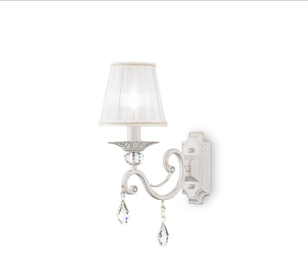 Applique Shabby Chic Grace Metallo Bianco 1 Luce Diffusore Bianco