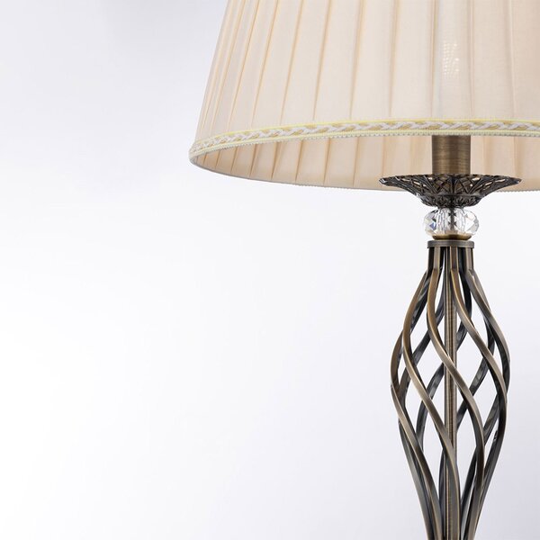Piantana Shabby Chic Grace Metallo Ottone 1 Luce Diffusore Organza Beige