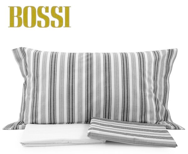 Completo lenzuola BOSSI MATRIMONIALE articolo 7434 grigio Rigato Bossimelange con sotto angolare variante BIANCO