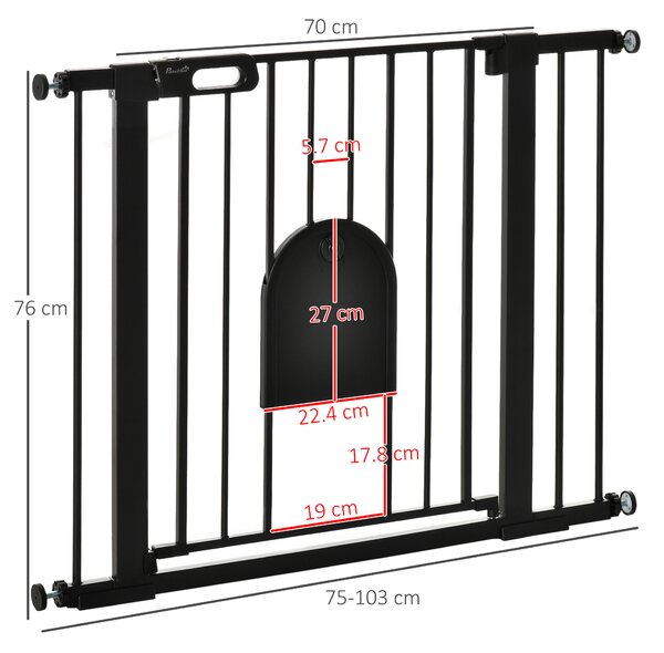 PawHut Cancellino per Cani Regolabile con Porta Piccola e Chiusura Automatica, 75-103x76cm, Nero