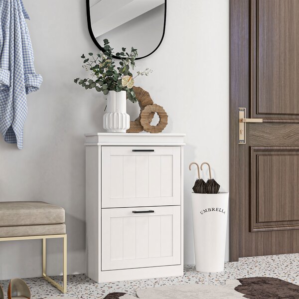 HOMCOM Scarpiera Moderna con 2 Cassetti Ribaltabili per 10 Paia di Scarpe e Ripiano Regolabile, 54x24x82.5cm, Bianco