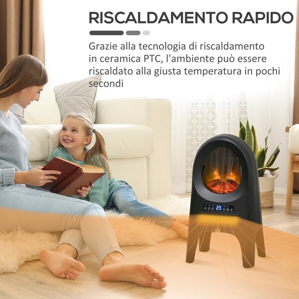 HOMCOM Camino Elettrico1800W da Terra con Effetto Fiamma e Telecomando, Temperatura Regolabile, 39x26x54.8cm, Nero | Aosom Italy