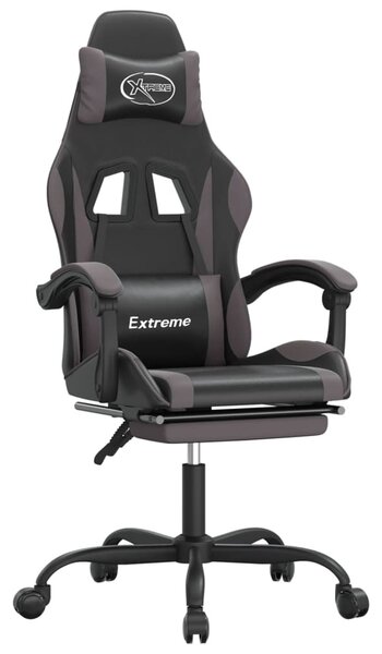 Sedia da Gaming Girevole Poggiapiedi Nero e Grigio Pelle finta
