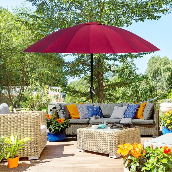 Outsunny Ombrellone Rotondo Pieghevole a 18 Stecche con Manovella, in Metallo e Poliestere, Ø250x240 cm, Rosso Vino