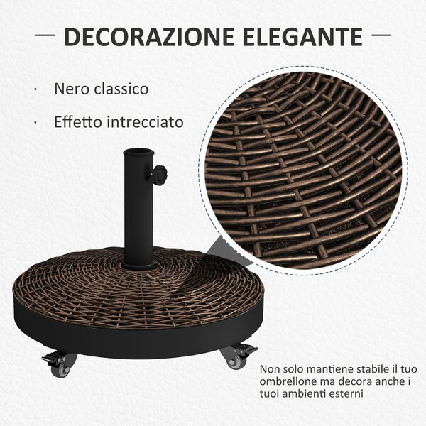 Outsunny Base per Ombrellone da Giardino Rotonda a 4 Ruote con Freni, in Acciaio e Resina, Ø52x41 cm, Bronzo e Nero