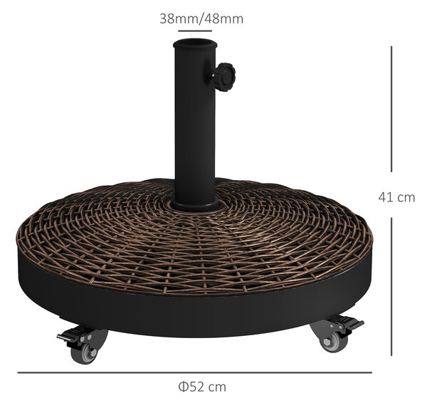 Outsunny Base per Ombrellone da Giardino Rotonda a 4 Ruote con Freni, in Acciaio e Resina, Ø52x41 cm, Bronzo e Nero