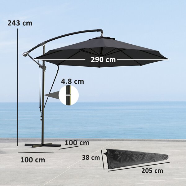 Outsunny Ombrellone da Giardino Rotondo Inclinabile e Girevole, Manovella e Protezione UPF 50+, Ø3 m, Grigio Scuro