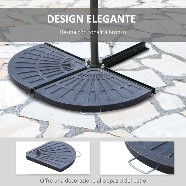 Outsunny Set 2 Pesi per Ombrellone a Base a Croce da 28 kg con Design a Ventaglio, in Colofonia, 66x47x4.2 cm, Bronzo