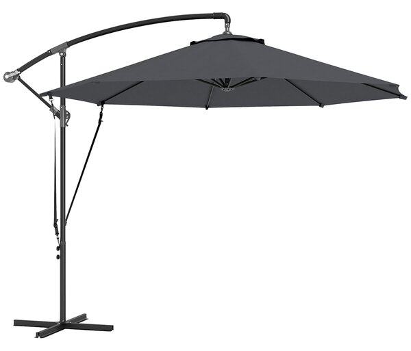 Outsunny Ombrellone da Giardino Rotondo Inclinabile e Girevole, Manovella e Protezione UPF 50+, Ø3 m, Grigio Scuro