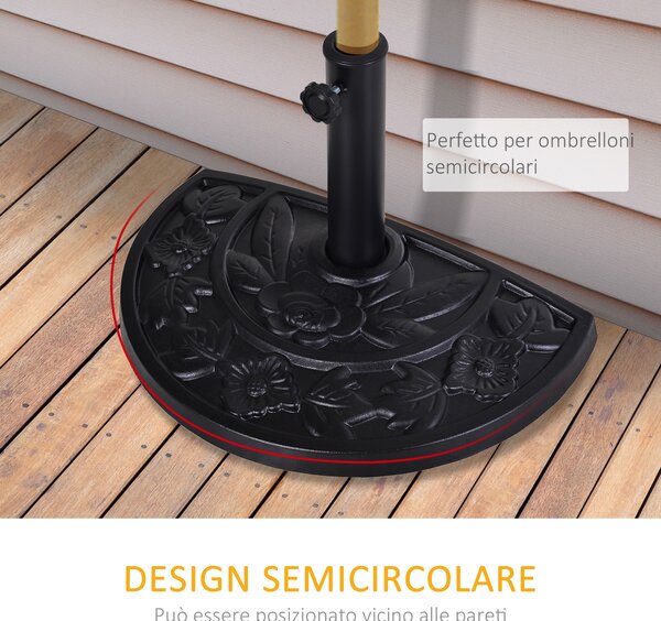 Outsunny Base per Ombrellone a Mezzaluna da Ø3.8 e Ø4.8 mm in Resina con Manovella, 50x31x32 cm, Nero