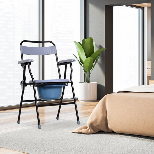 HomCom Sedia WC Pieghevole con Vaso Rimovibile in Tubi di Ferro e Plastica, 52x50x75cm|Aosom