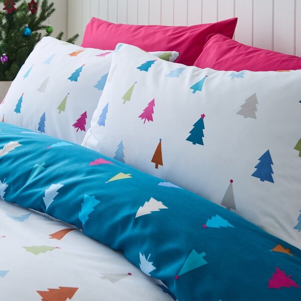 Biancheria da letto singola in microfibra bianca e blu 135x200 cm Christmas Tree - Catherine Lansfield