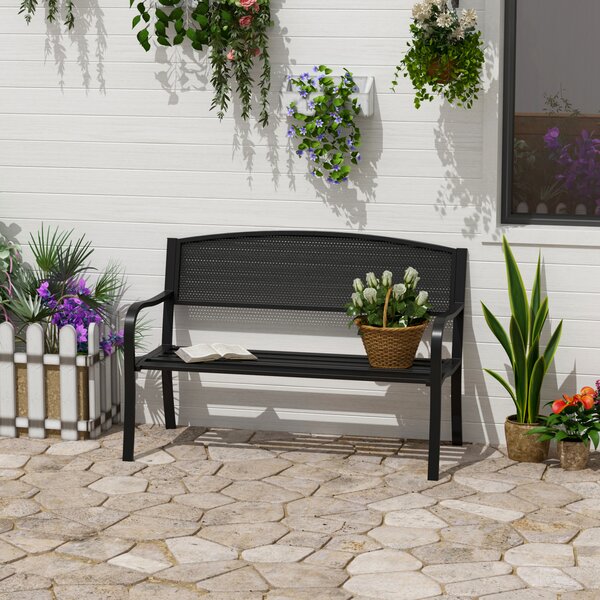 Outsunny Panca da Esterno Sedia da Giardino 2 posti in Acciaio, Nero, 127x60x85cm|Aosom