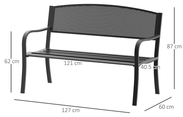 Outsunny Panca da Esterno Sedia da Giardino 2 posti in Acciaio, Nero, 127x60x85cm|Aosom
