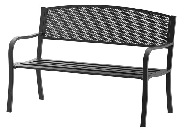 Outsunny Panca da Esterno Sedia da Giardino 2 posti in Acciaio, Nero, 127x60x85cm|Aosom