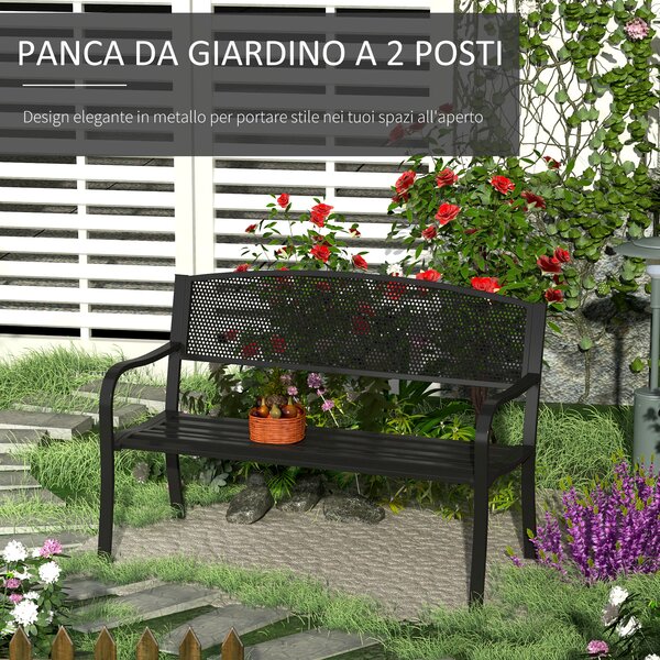 Outsunny Panca da Esterno Sedia da Giardino 2 posti in Acciaio, Nero, 127x60x85cm|Aosom