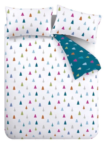 Biancheria da letto singola in microfibra bianca e blu 135x200 cm Christmas Tree - Catherine Lansfield