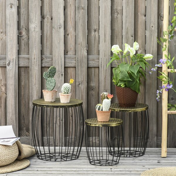 Outsunny Set 3 Tavolini da Giardino Impilabili, Stile Industriale, in Metallo, Arredamento Esterno Moderno, Nero.|Aosom