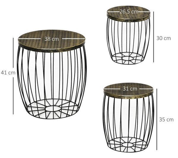 Outsunny Set 3 Tavolini da Giardino Impilabili, Stile Industriale, in Metallo, Arredamento Esterno Moderno, Nero.|Aosom