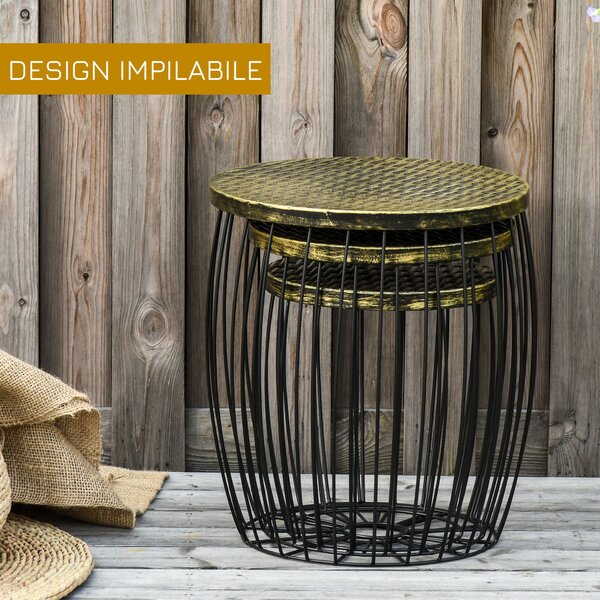 Outsunny Set 3 Tavolini da Giardino Impilabili, Stile Industriale, in Metallo, Arredamento Esterno Moderno, Nero.|Aosom