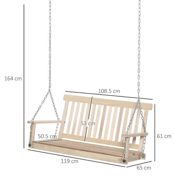Outsunny Dondolo per Esterno Sospeso per 2 Persone in Legno e Catene in Metallo, Colore Naturale 119x65x61cm|Aosom