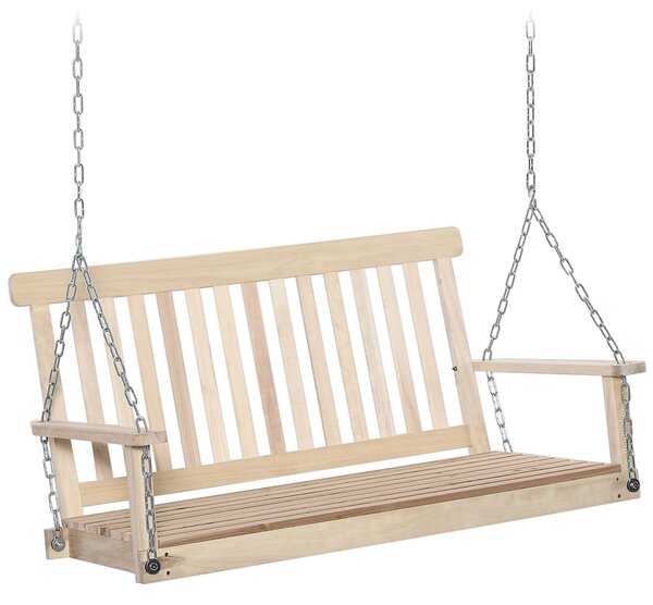 Outsunny Dondolo per Esterno Sospeso per 2 Persone in Legno e Catene in Metallo, Colore Naturale 119x65x61cm|Aosom