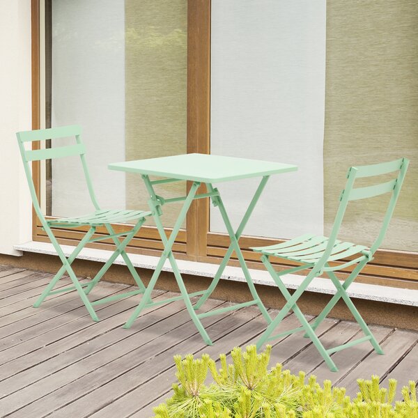 Outsunny Set Tavolo e Sedie da Giardino ed Esterno in Metallo Verde, Set da 3 Pezzi Pieghevole e Salvaspazio|Aosom